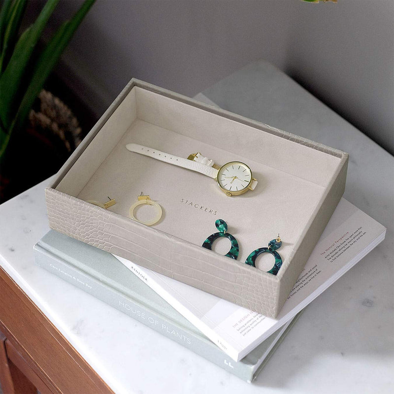 [Australia] - Stackers Putty Croc Textured Classic Jewellery Box Chunky Jewellery Layer 