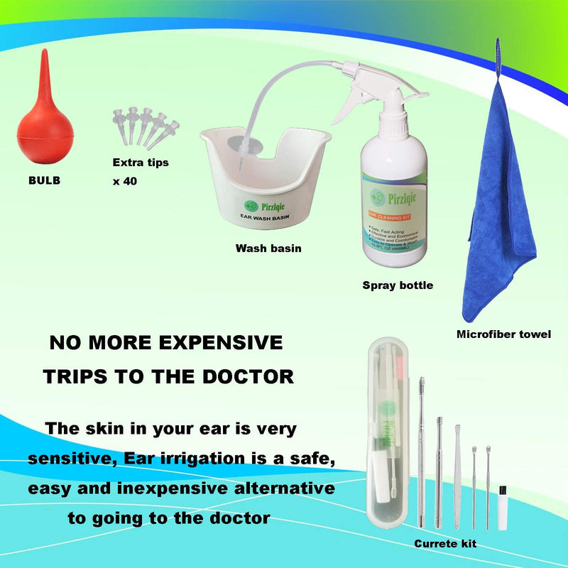 [Australia] - Ear Wax Removal Tool, Ear Cleaning Kits Safe Ear Irrigation Kit Ear Flush Kit for Adults Kid, Ear Wax Washer Device Easy to Operate, Includes Basin, Syringe, Curette Kit, Towel and 40 Disposable Tips 