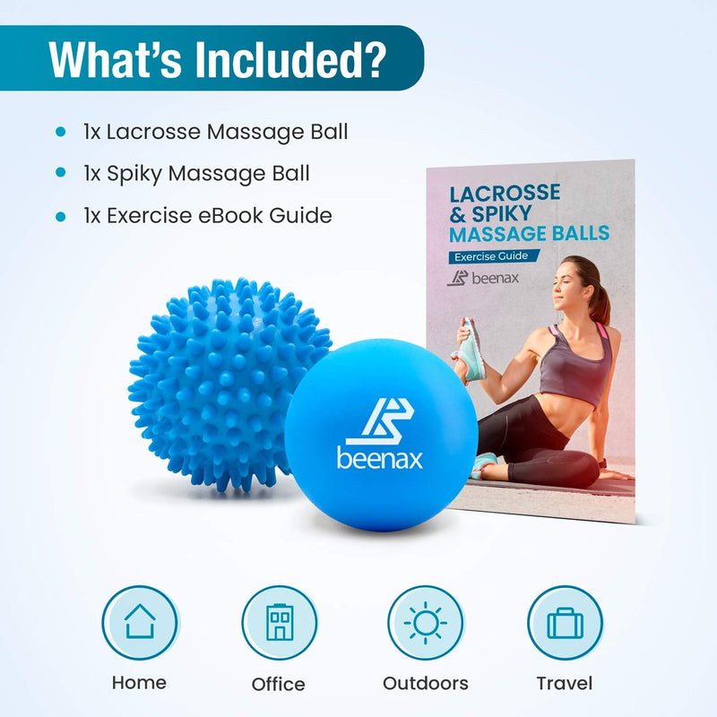 [Australia] - Beenax Lacrosse & Spiky Massage Ball Set - Perfect for Trigger Point Therapy, Myofascial Release, Plantar Fasciitis, Deep Tissue and Muscle Relief - Designed to Relieve Stress and Relax Tight Muscle Blue 