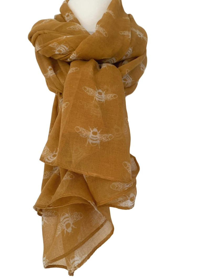 [Australia] - Purple Possum® Scarf Mustard Yellow Bee Print White Bumble Bees Ladies Wrap Shawl 