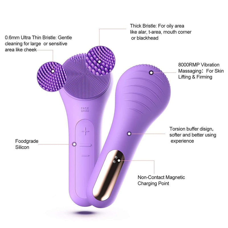 [Australia] - Facial Cleansing Brush, Electric Face Cleaning Brush IPX7 Waterproof, Face Spin Brush 5 Intensity for Deep Cleansing, Gentle Exfoliation, Makeup Removal, Blackhead Removals and Massage (Purple) Purple 