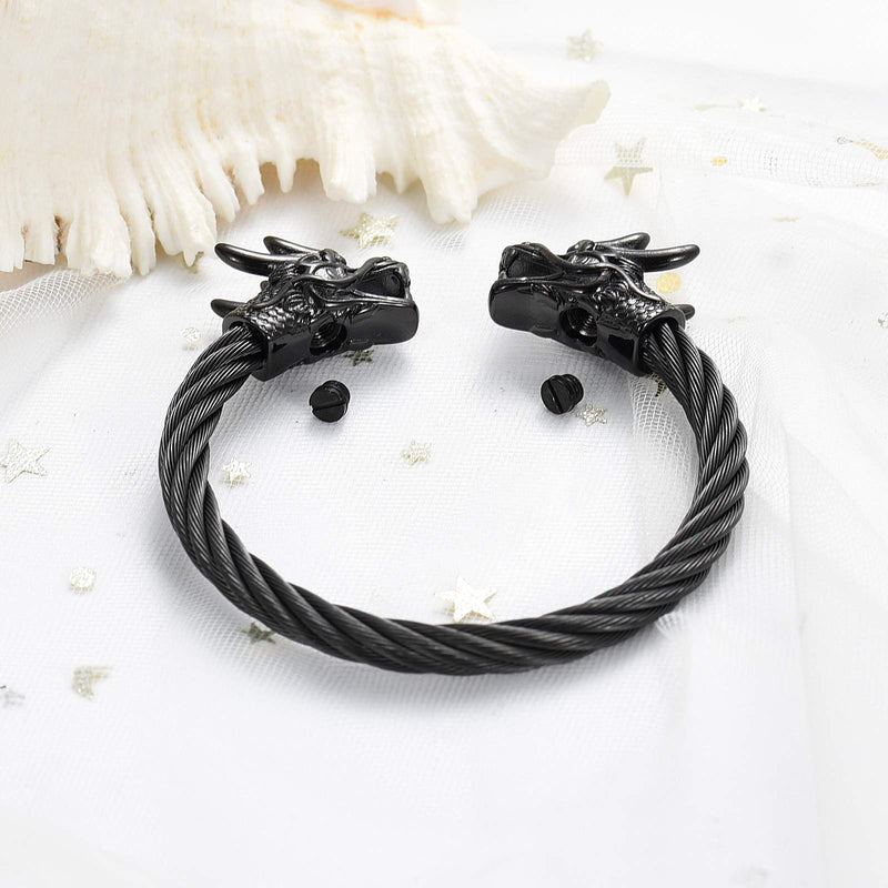 [Australia] - Yinplsmemory Cremation Bracelet for Ashes for Men Memorial Jewelry Stainless Steel Dragon Head Cable Cuff Bracelet for Ashes Keepsake Urn Jewelry Black 60.0 Millimeters 