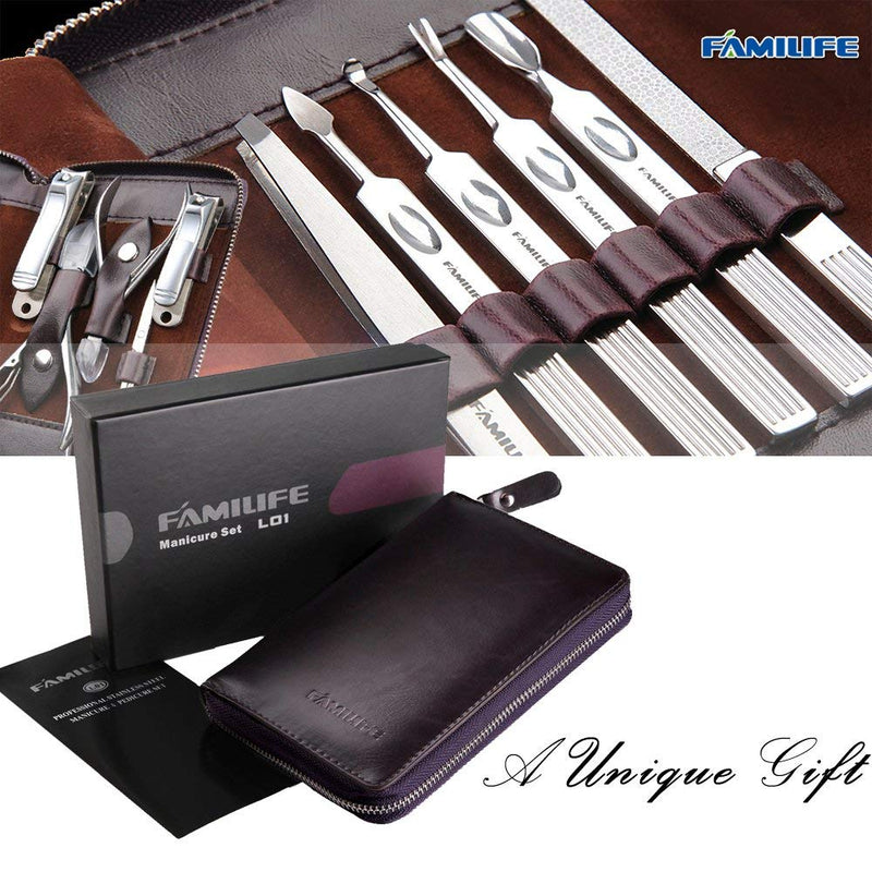 [Australia] - FAMILIFE L01 11 in 1 Stainless Steel Manicure Set with Box A-Dark Purple 