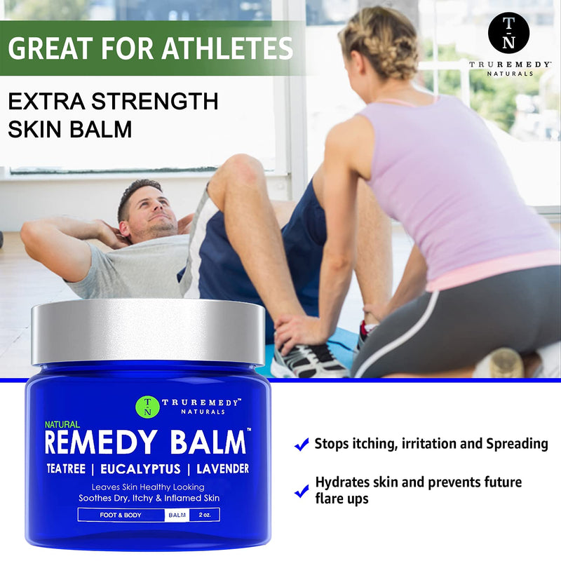 [Australia] - Remedy Tea Tree Oil Balm - Cream for Athletes Foot, Jock Itch, Ringworm, Eczema, Nail Issues, Rash, Skin Irritation - Ointment for Dry, Itchy Skin - Foot & Body Balm with Lavender & Eucalyptus - 2 Oz 