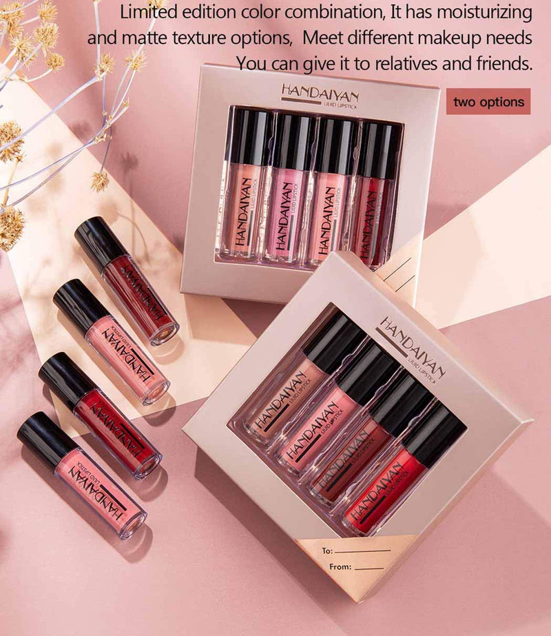 [Australia] - Eyret Shinny Moisturizing Liquid Lipsticks Set 4 Pcs Nude Waterproof Lip Gloss Set Silky Long Lasting Lip Glaze Set Red Natural Beauty Makeup for Women and Girls(4Pcs)(D-02#) D-02# 