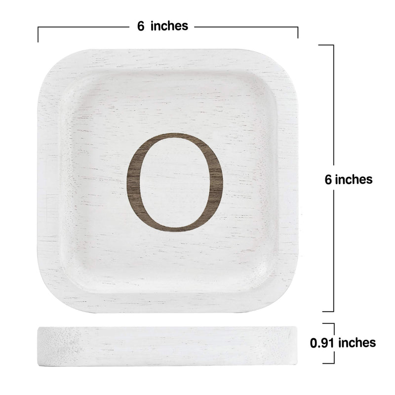 [Australia] - Solid Wood Personalized Initial Letter Jewelry Display Tray Decorative Trinket Dish Gifts For Rings Earrings Necklaces Bracelet Watch Holder (6"x6" Sq White "O") 6"x6" Sq White "O" 