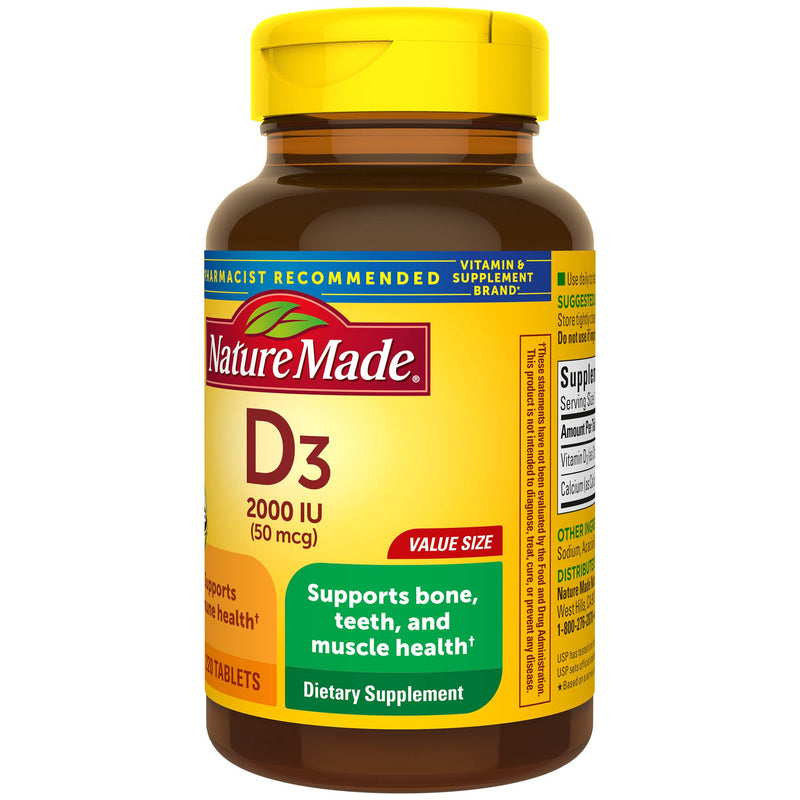 [Australia] - Nature Made Vitamin D3, 220 Tablets, Vitamin D 2000 IU (50 mcg) Helps Support Immune Health, Strong Bones and Teeth, & Muscle Function, 250% of Daily Value for Vitamin D in One Daily Tablet 220 Count (Pack of 1) 