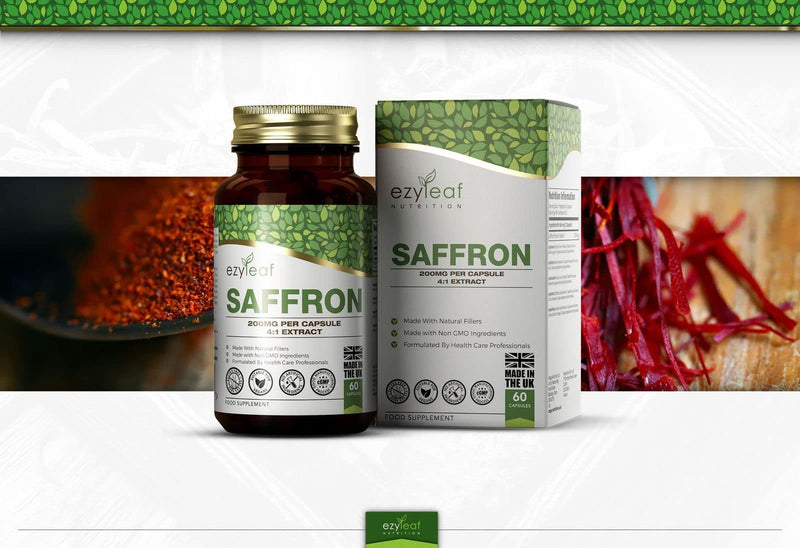 [Australia] - Ezyleaf Saffron Supplement | 60 High Strength Saffron Capsules - 200mg (from 4:1 Extract) Safron Herb Extract per Serving | Non-GMO, Gluten & Allergen Free | Manufactured in The UK 
