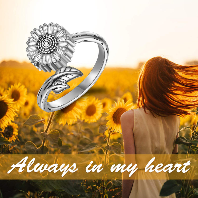 [Australia] - Sunflower Urn Ring for Ashes S925 Sterling Silver Flower Cremation Keepsake Memorial Jewelry 