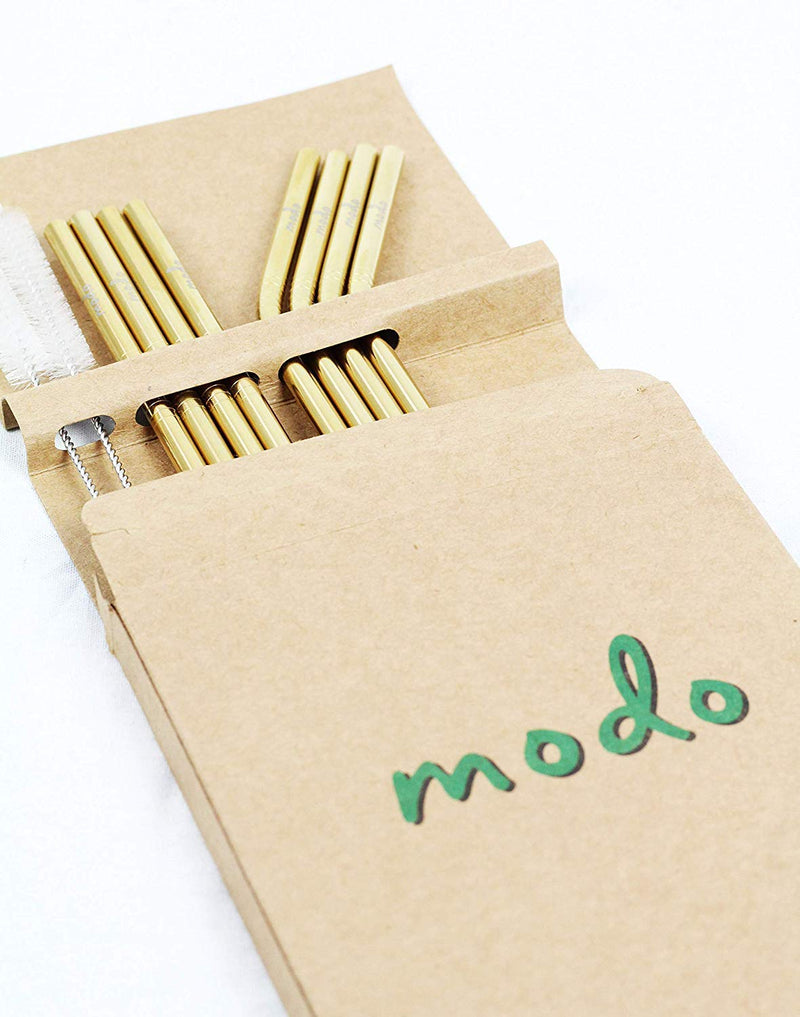 [Australia] - Stainless Steel Straw, Gold Eco Friendly Reuseable Metal Drinking Straws 8.5 inch with 2 Cleaning Brush (8 Pack – 4 Straight – 4 Curved) 