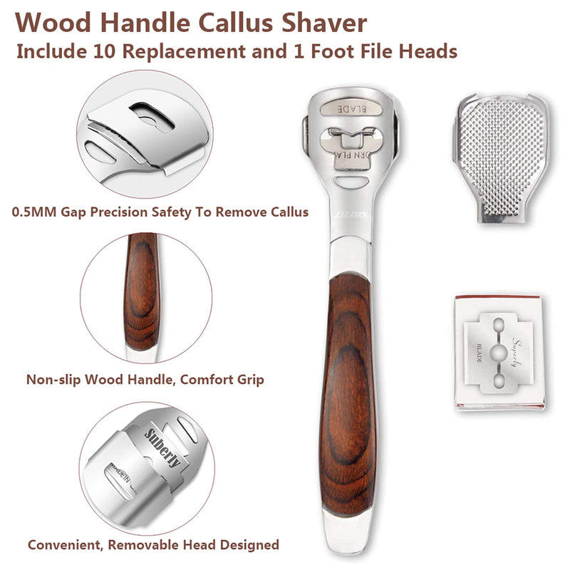 [Australia] - Colossal Foot Rasp & Wood Handle Callus Shaver (10 Replacement & 1 Foot File Heads), Pedicure Foot File Kit, Heel Scraper For Feet, Foot File Callus Remover 