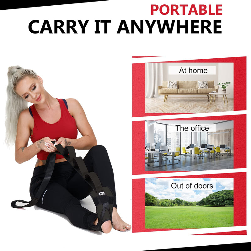 [Australia] - Foot and Calf Stretcher for Plantar Fasciitis, Premium Physiotherapy Stretching Strap Improves Strength and Relief to Heel Spurs, Calf, Thigh and Hip (Black) Black 