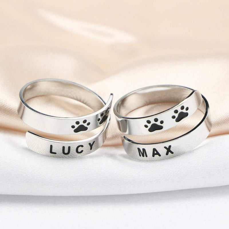 [Australia] - Yiyang Custom Dog Name Ring Stainless Steel Paw Print Adjustable Rings Dainty Dog Memorial Sympathy Gifts for Women Men Girls Her Pet Dog Cat Lover Pet Jewelry Christmas for Friends BEAU 