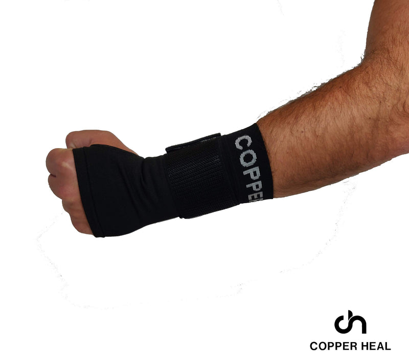 [Australia] - COPPER HEAL Long Wrist Sleeve with Adjustable Bandage - Suitable for Both Right & Left Hands Strap Short Sleeves Wraps Medical Recovery Pain Relief LONG - M Black 