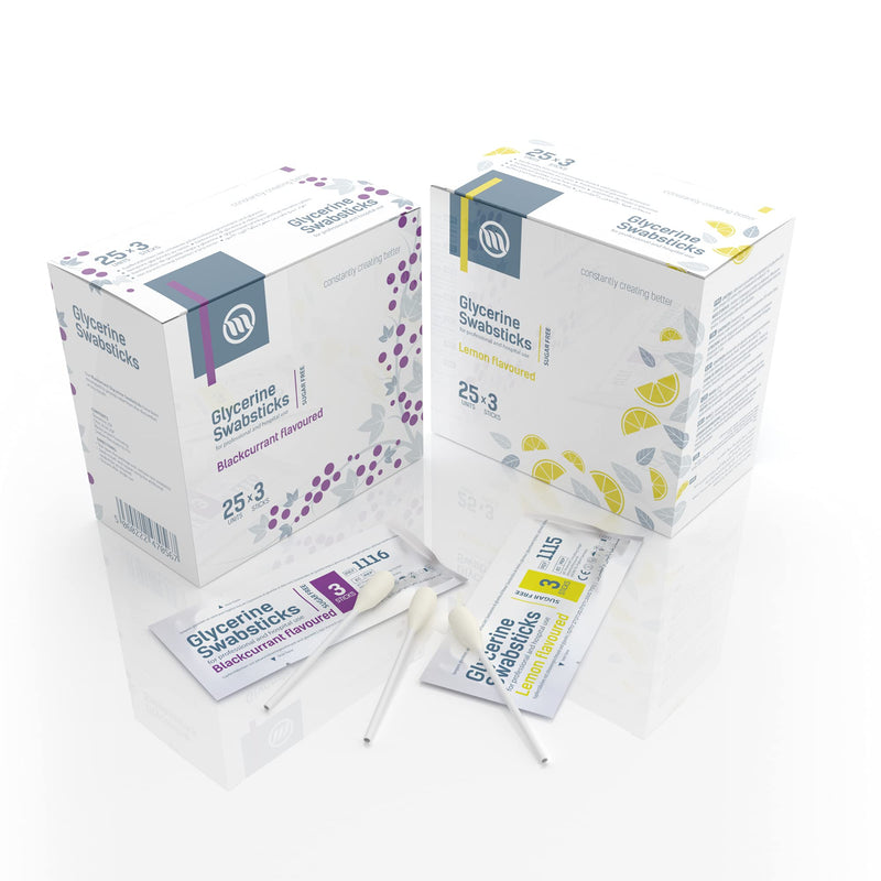 [Australia] - Optimum Medical Glycerin Swabsticks – Lemon or Blackcurrant Flavour Pleasant Tasting Sugar Free Swab Sticks for Dry Mouth Relief and Dental Hygiene (Blackcurrant - Box of 75) Blackcurrant - Box of 75 