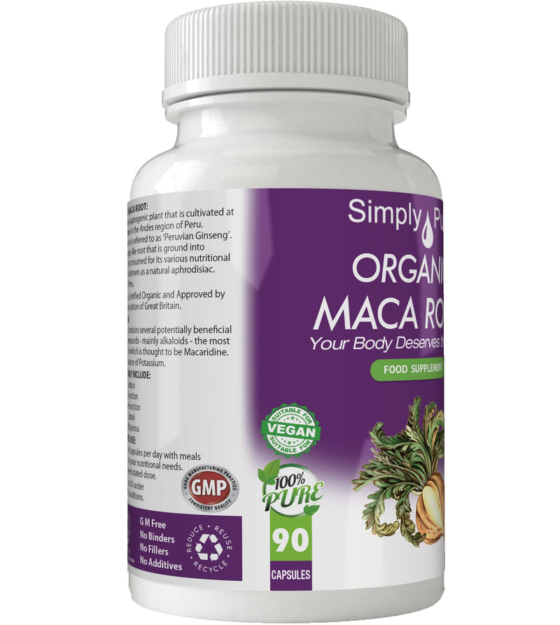 [Australia] - Simply Pure Organic Vegan Maca Root Capsules x 90, 500mg, 100% Natural Soil Association Certified, Gluten Free and GM Free 