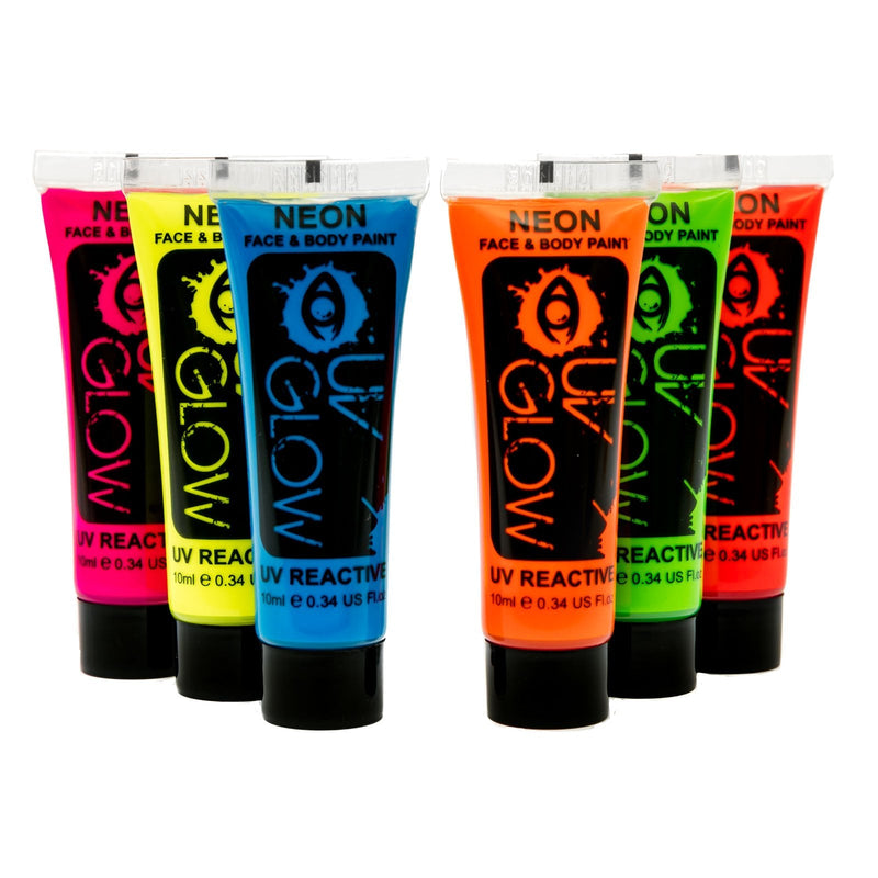 [Australia] - UV Glow Neon Face and Body Paint Set of 6 Tubes - Fluorescent - Brightest glow under UV! 