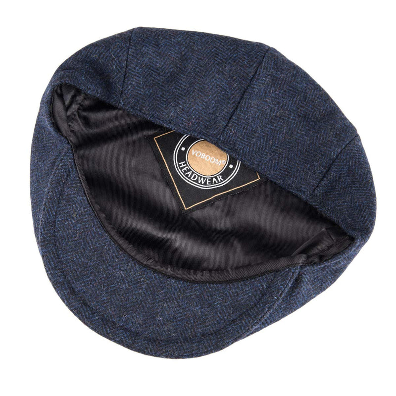 [Australia] - VOBOOM Men's Herringbone Flat Ivy Newsboy Hat Wool Blend Gatsby Cabbie Cap Navy 7 5/8 