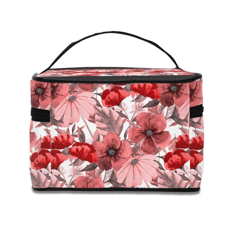 [Australia] - Watercolor Flowers Cosmetic Travel Bags for Women(9x6.5x6.2 in Square Makeup Case High Capacity Multifunction Portable Travel Toiletry Bag Black 