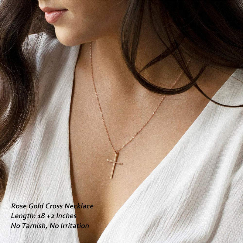 [Australia] - M MOOHAM Cross Necklace for Women, Dainty Gold Plated Cross Pendant Necklace Sideways Cross Choker Layered Cross Necklace for Women Girls "Cross Necklace Rose Gold" 