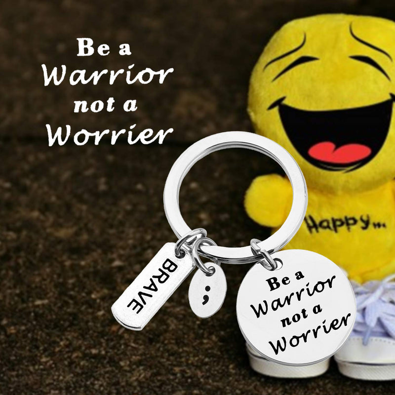 [Australia] - MYOSPARK Be A Warrior Not A Worrier Semicolon Keychain Mental Health Suicide Prevention Depression Awareness Inspirational Gift Warrior Keychain 
