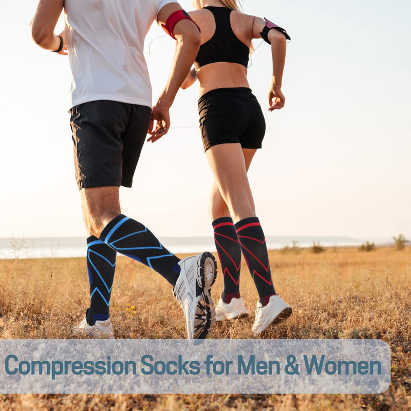 [Australia] - Keskale Compression Socks for Men & Women 20-30 mmHg, Knee High Cushioned Graduated Support Stockings for Medical, Athletic Large-X-Large 1pair-blue 