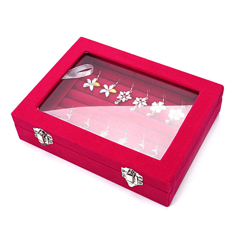 [Australia] - Ivosmart 7 Slots Velvet Glass Ring Jewellery Display Storage Box Tray Case Holder Earring Organizer Stand Pink 