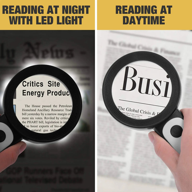 [Australia] - JMH Magnifying Glass with Light, 30X Handheld Large Magnifying Glass 18LED Cold and Warm Light with 3 Modes, Illuminated Lighted Magnifier for Seniors Reading, Inspection, Coins, Jewelry, Exploring Black 