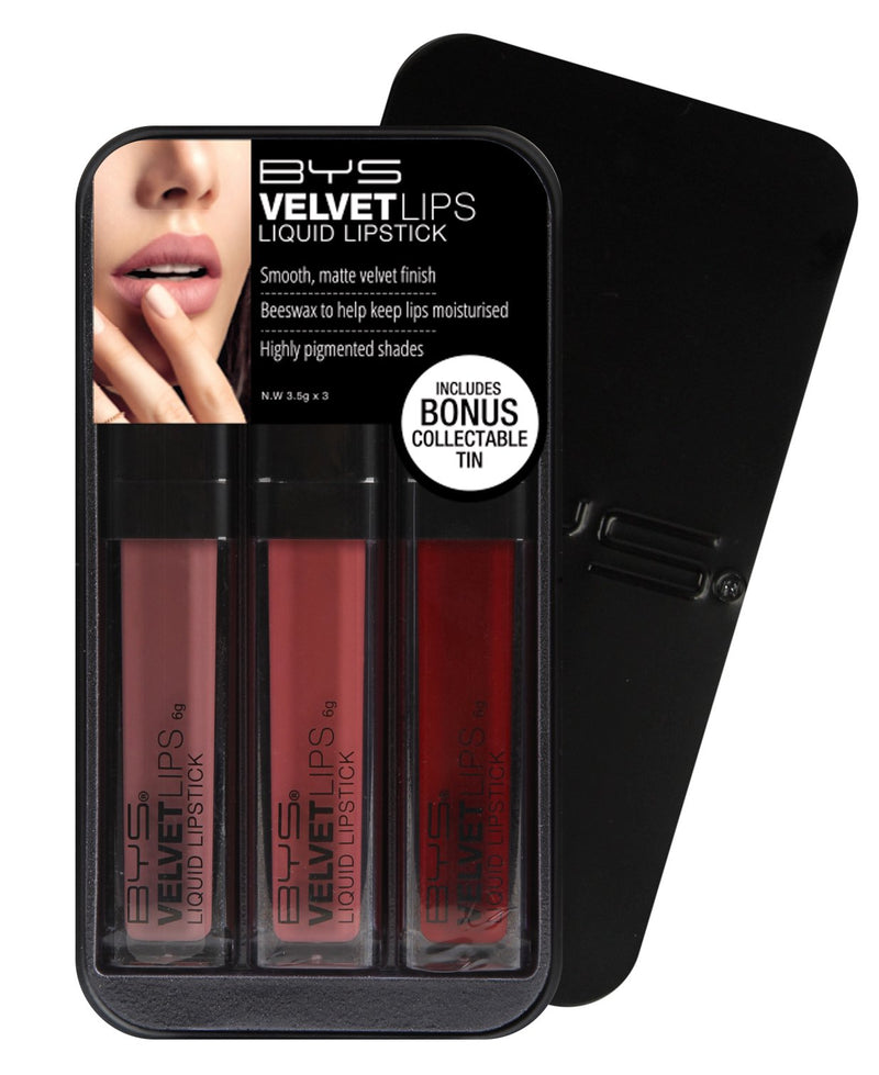 [Australia] - BYS Velvet Lips Liquid Lipstick Set - 3 Shade Collection in Travel Kit, Long-lasting Lipsticks for Women Red 