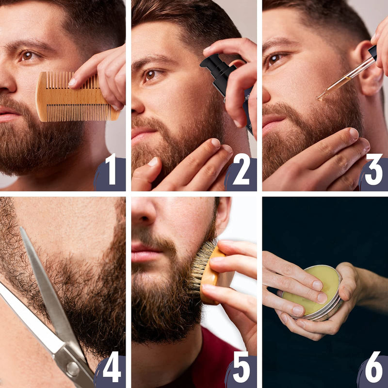 [Australia] - LIONMANE Beard Care Kit for Men, Beard Grooming Kit- Beard Balm, Beard Wash & Oil, Comb, Brush, Scissors, Hair Thinning Comb,Anniversary Birthday Thanksgiving Christmas Gifts for Husband/Boyfriend/Dad Set A 