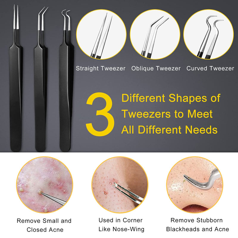 [Australia] - Boxoyx Pimple Popper Tool Kit - 10Pcs Blackhead Remover Comedone Extractor Tool Kit with Metal Case for Quick and Easy Removal of Pimples, Blackheads, Zit Removing, Forehead, Facial and Nose(Black) 