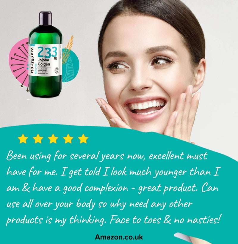 [Australia] - Naissance Organic Golden Jojoba Oil 500ml - Pure and Natural, Certified Organic, Unrefined, Vegan, Hexane Free, No GMO - Ideal for Aromatherapy and as a Massage Base Oil 