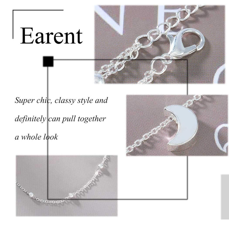 [Australia] - Earent Boho Layered Anklets Silver Moon Pendant Ankle Bracelets Chain Beach Foot Jewelry Adjustable for Women and Girls 