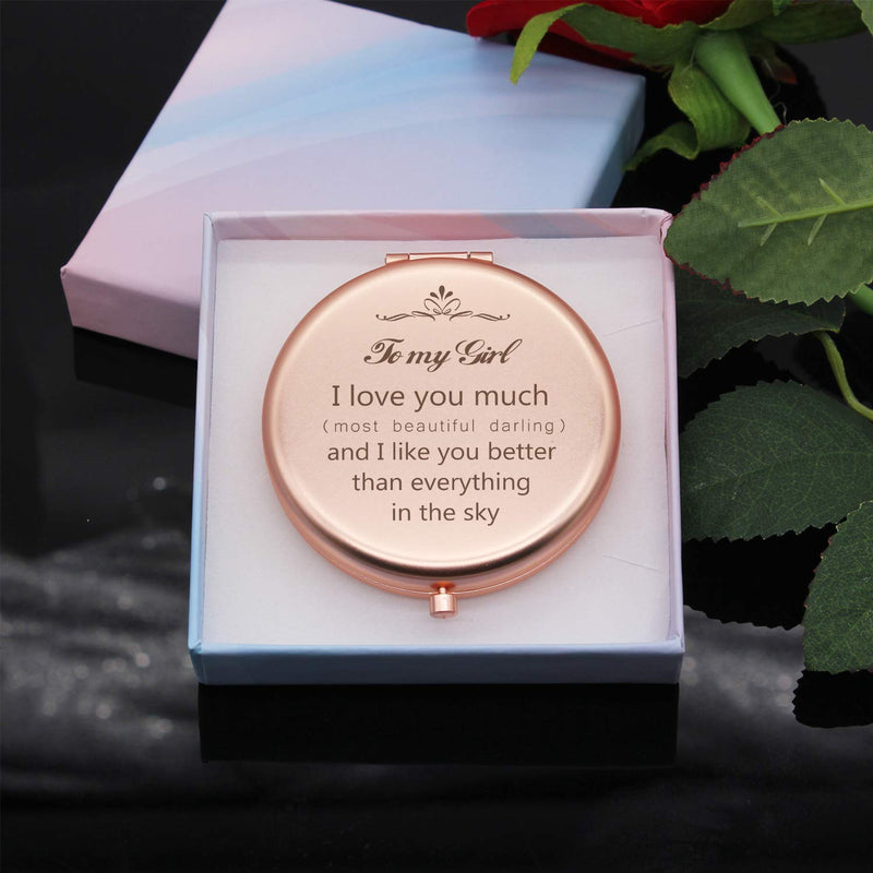 [Australia] - Muminglong Frosted Compact Mirror for Mom from Daughter Son Birthday, Christmas Ideas for Mom-Girl I love you much (Rose Gold) Rose Gold 