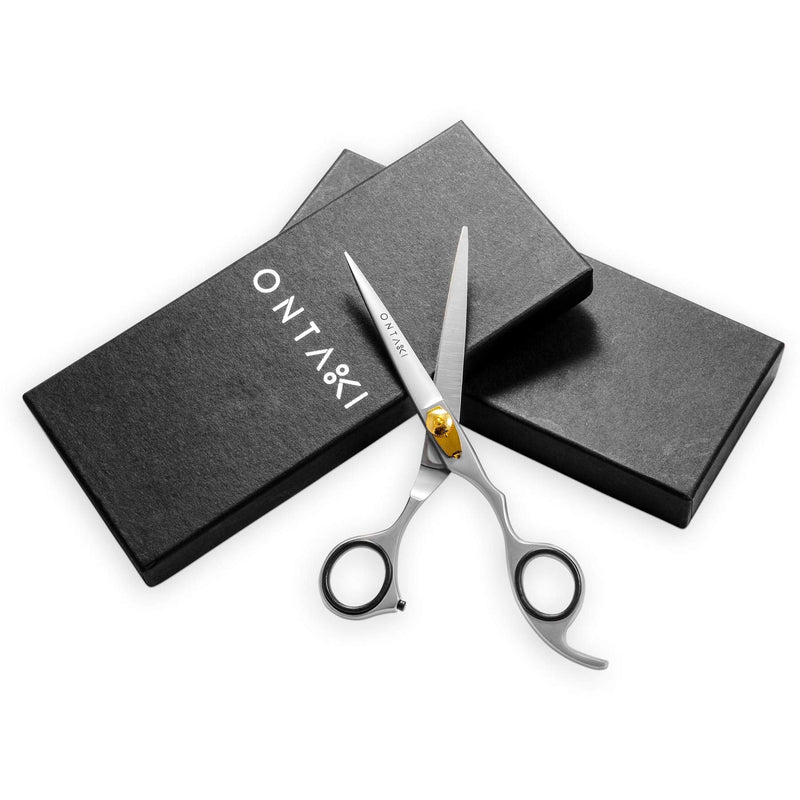 [Australia] - ONTAKI Professional Hair Cutting Scissors Beard Mustache Scissors Barber Hair Salon Shears Haircut Haircut Scissors for Men Women Kids Premium Hand Forged Japanese Steel Facial Hair Bangs- 6.5" Silver 