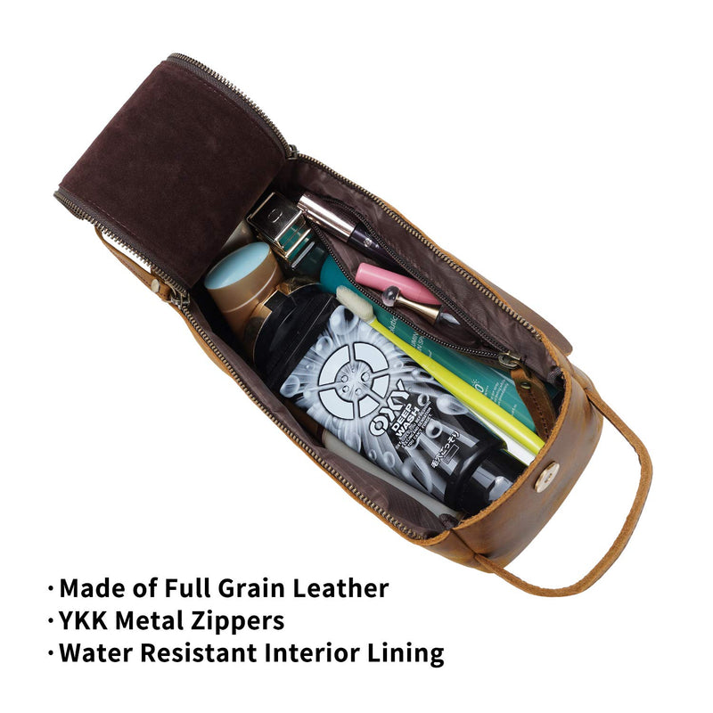 [Australia] - Polare Full Grain Leather Toiletry Bag Shaving Bag for Men - Dopp Kit Organizer for Travel 