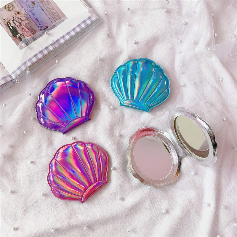 [Australia] - 4 Color Shell Mirror, Double-Sided Magnification Makeup Mirror, Girls Compact Mirror 