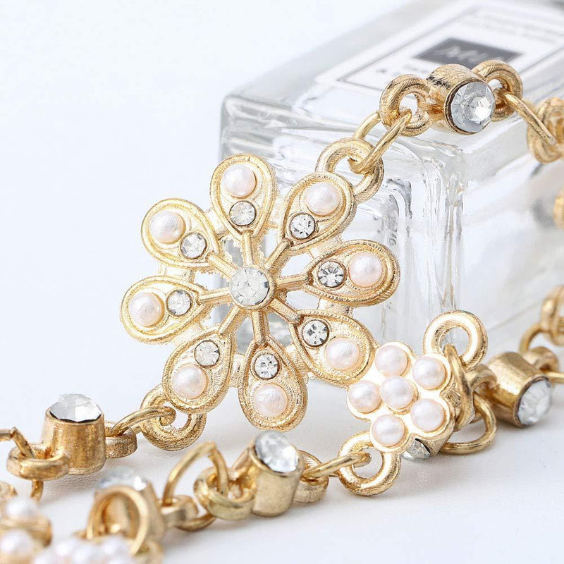 [Australia] - Jovono Boho Flower Head Chain Gold Pearl Headband Bead Hair Accessories for Women and Girls 