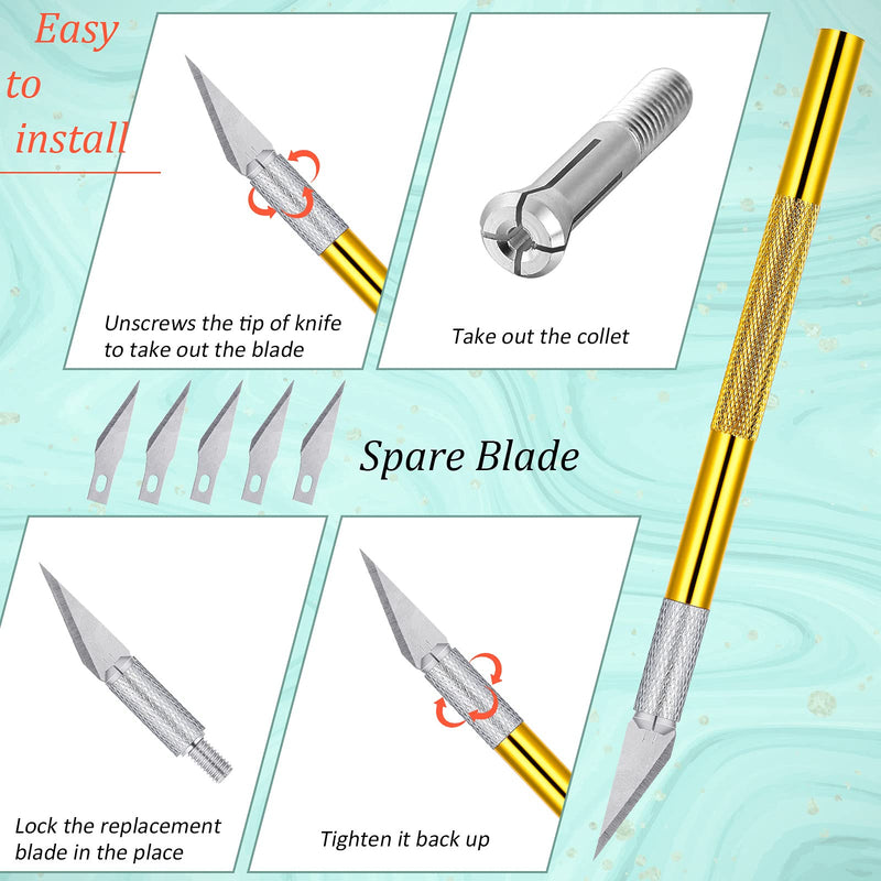 [Australia] - 3 Pieces French Nail Trimmer Smile Line Cutter Edge Trimmer Stainless Steel French Tip Cutters Manicure DIY Plate Module with Handles French Tip Cutting Knife 5 Spare Blades for Nail (Gold) Gold 
