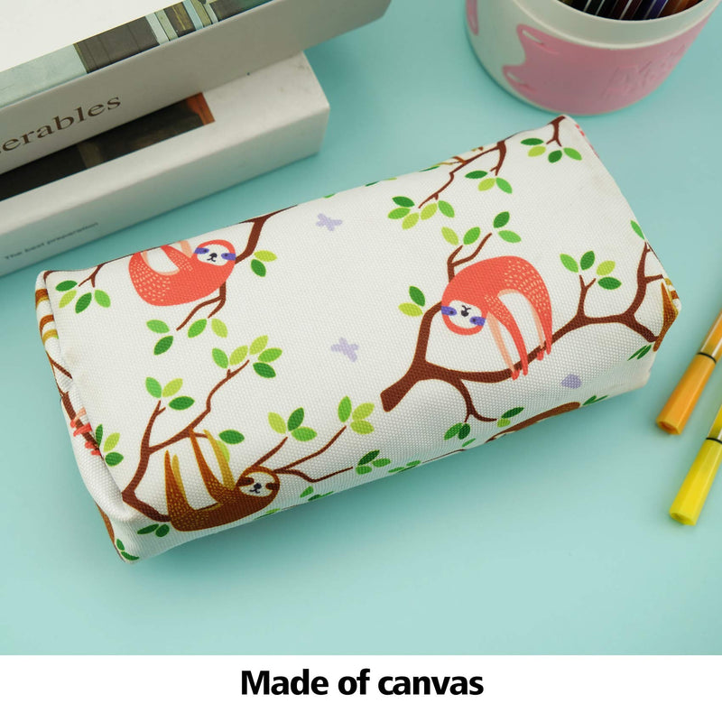 [Australia] - LParkin Cute Sloth Large Capacity Canvas Pencil Case Pen Bag Pouch Gadget Stationary Case Makeup Cosmetic Bag Kawaii Box 