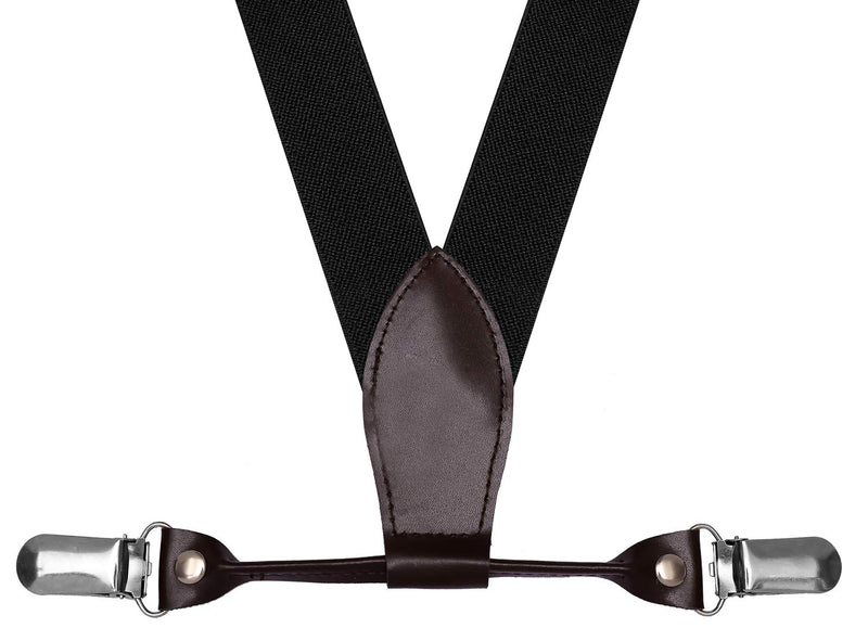 [Australia] - SUNNYTREE Boys Suspenders Bow Tie Set Adjustable Leather Y Back with 4 Clips 24 inches (6 months - 3 yrs) Black 