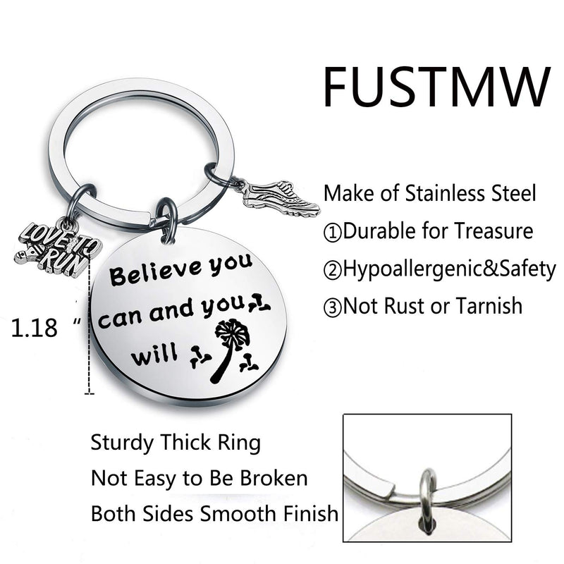 [Australia] - FUSTMW Running Gift Runner Keychain Cross Country Track Marathon Jewelry Gifts Believe You Can and You Will silver 