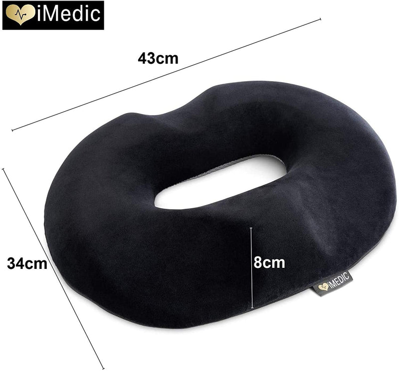 [Australia] - iMedic Doughnut Ring Chair Cushion - Seat Cushions - Premium Relief for Heamorrhoids, Piles, Coccyx or Postnatal Pain - Back Support for Office Chair - Back Support Cushion - Black Doughnut Ring Cushion Single 