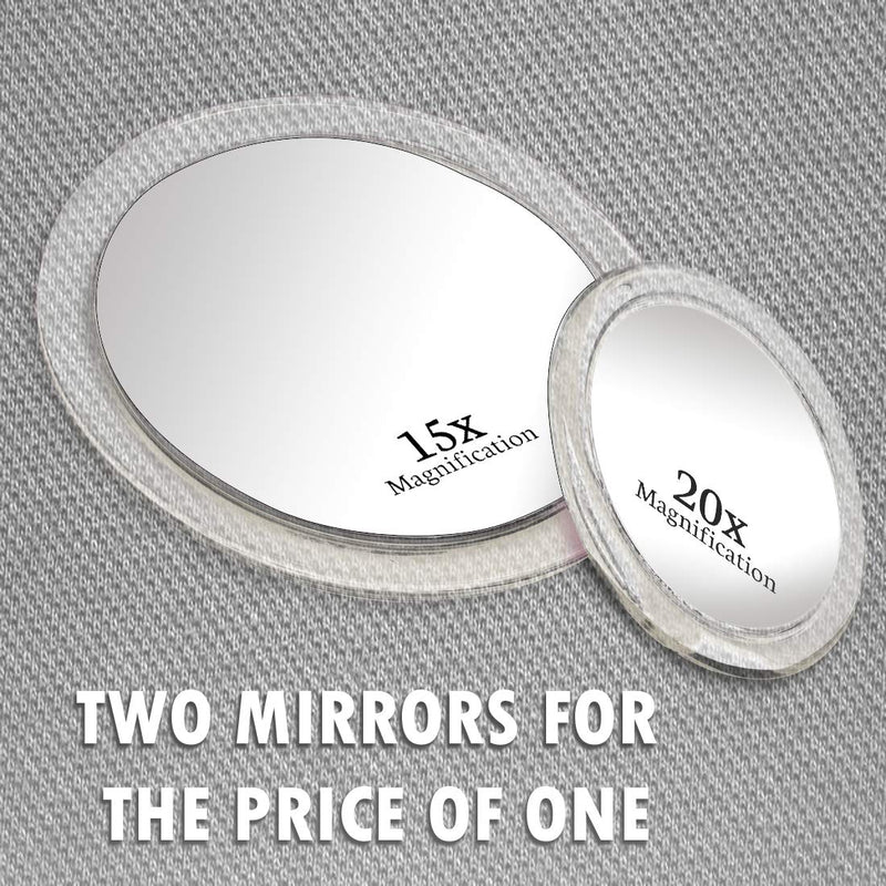 [Australia] - 20X & 15X Magnifying Mirror Set Combo with 3 Suction Cups Each - Compact & Travel Ready - 6-Inch & 4-Inch Wide 15X & 20X Spot Magnifying Mirror Set 