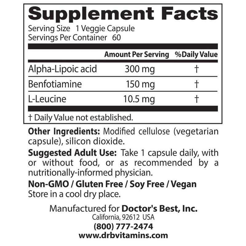 [Australia] - Doctor's Best Benfotiamine 150 + Alpha-Lipoic Acid 300 with BenfoPure, Non-GMO, Vegan, Gluten Free, Promotes Healthy Blood Sugar, 60 Veggie Caps 60 Count (Pack of 1) 