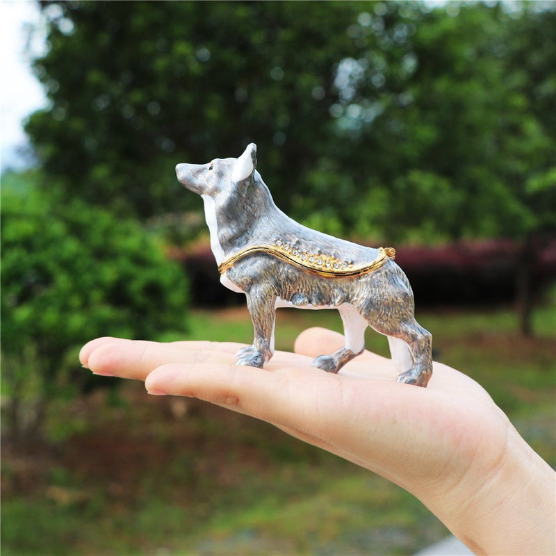 [Australia] - Waltz&F Gray wolf Trinket Box Hinged Hand-painted Figurine Collectible Ring Holder 