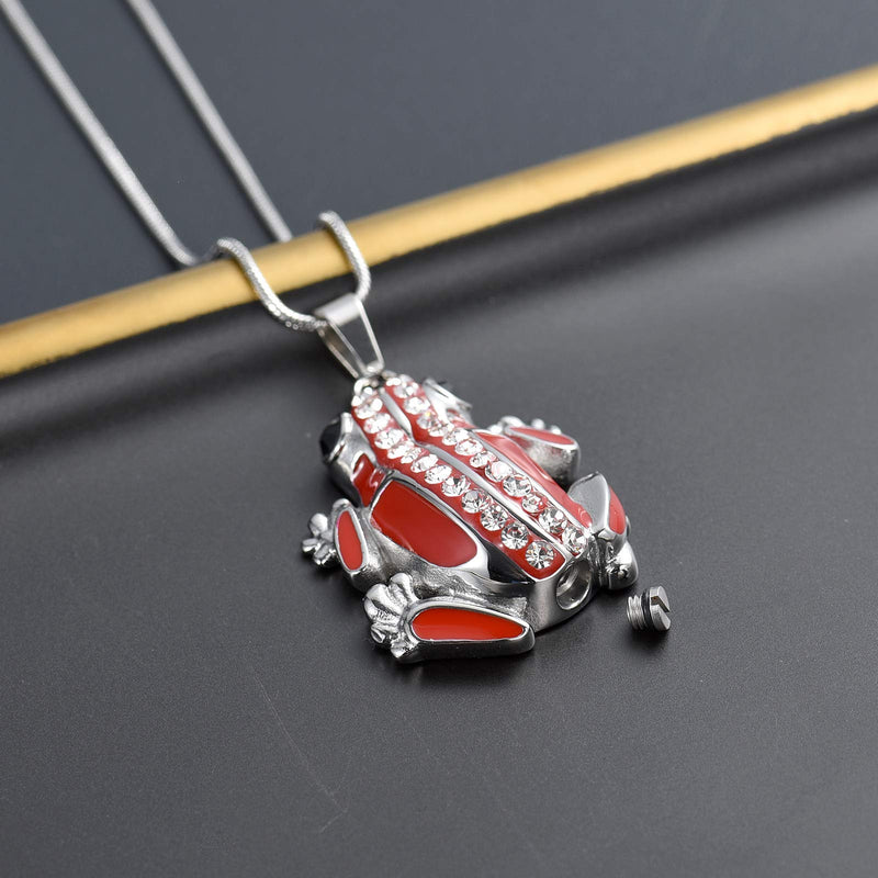 [Australia] - Cremation Jewelry Frog Shape Urn Necklace Ashes Keepsake Holder Memorial Urn Necklace Sweater Necklace Red 