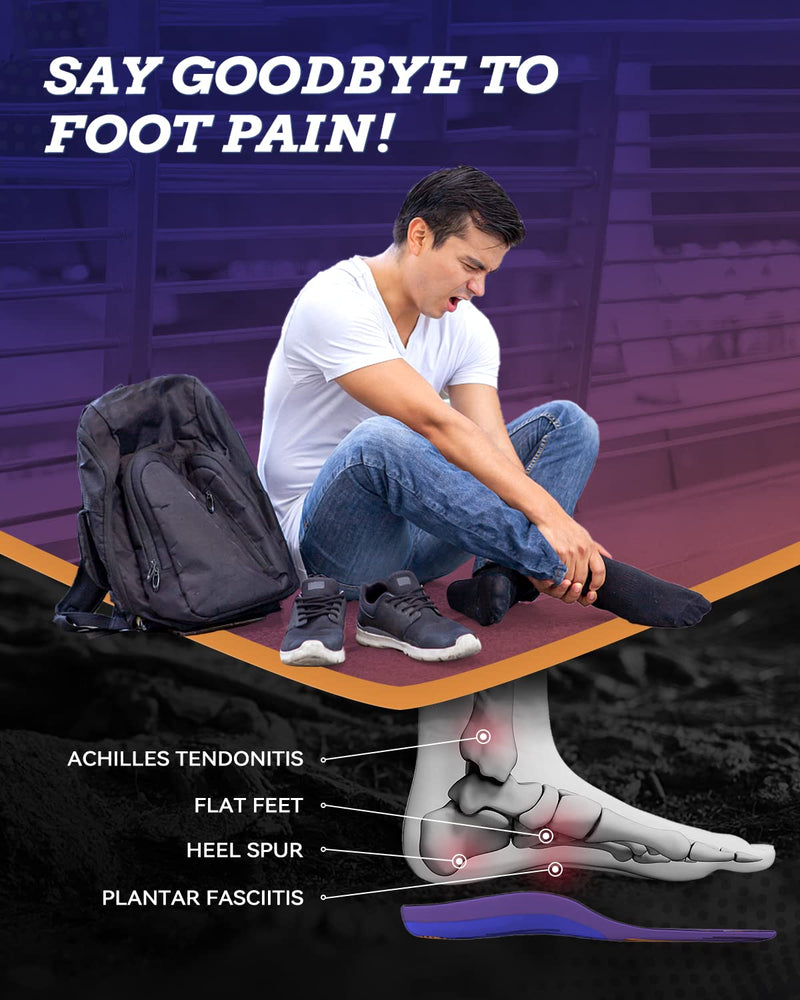 [Australia] - QBK Running Shoe Support Plantar Fasciitis Insoles High Arch Support Orthotic Inserts Achilles Tendonitis Insoles for Women & Men Heel Spur Insole M Purple Men7.5-8.5 