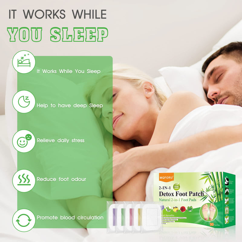 [Australia] - Detox Foot Patches, 2 in 1 Deep Cleansing Detox Foot Pads, Natural Bamboo Vinegar Adhesive Sheets Foot Patch for Stress Relief & Deep Sleep,30 Pads 