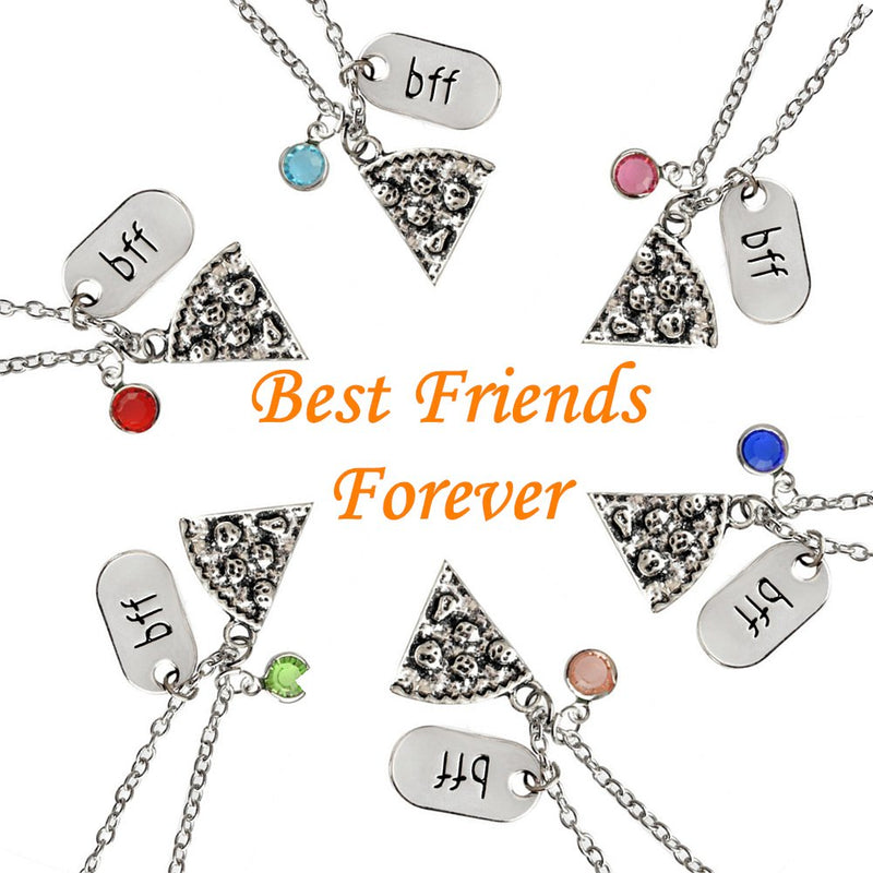 [Australia] - Best Friend Pizza Pendant Necklace with Crystal Charm BFF Friendship Necklace Set for Friends Gift Unisex A set of 6 (Crystal pendant) 